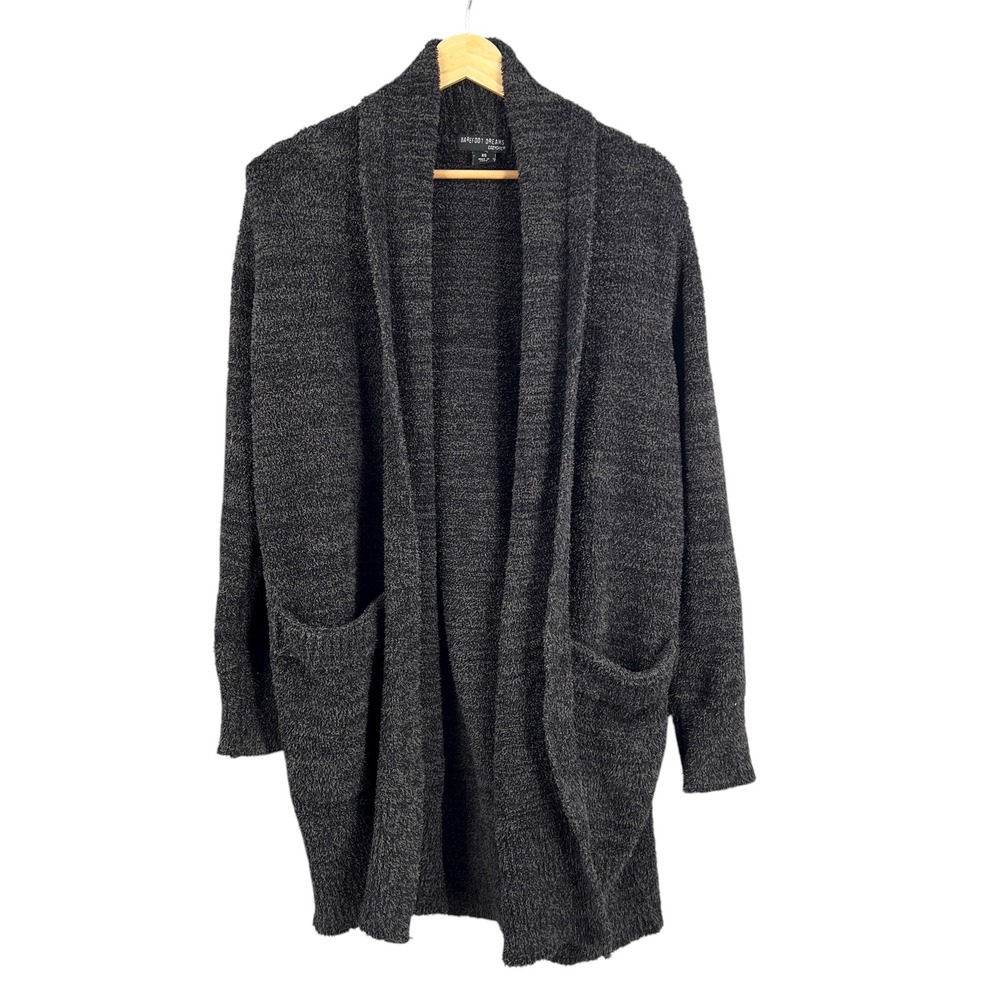 Barefoot Dreams CozyChic Black Cardigan Shawl Collar Open Front Pockets XS